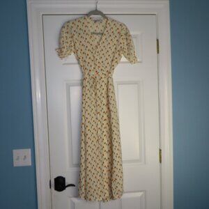 Faithfull the Brand Wrap Dress Midi Hana Marje Floral Lightweight Size 4 Cream